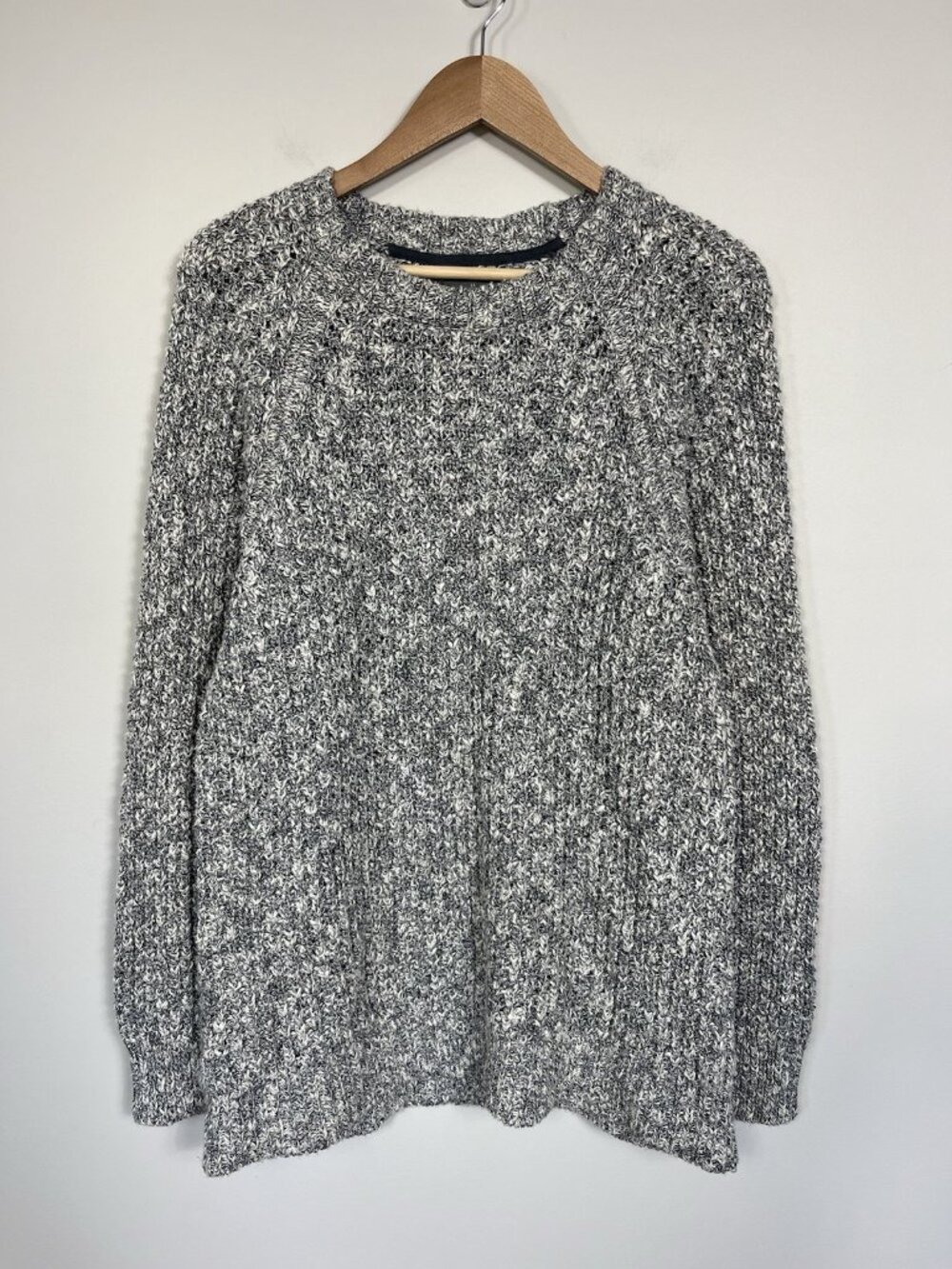 LL Bean Signature Sweater Womens Large Gray Cream Crewneck Cotton Classic Preppy